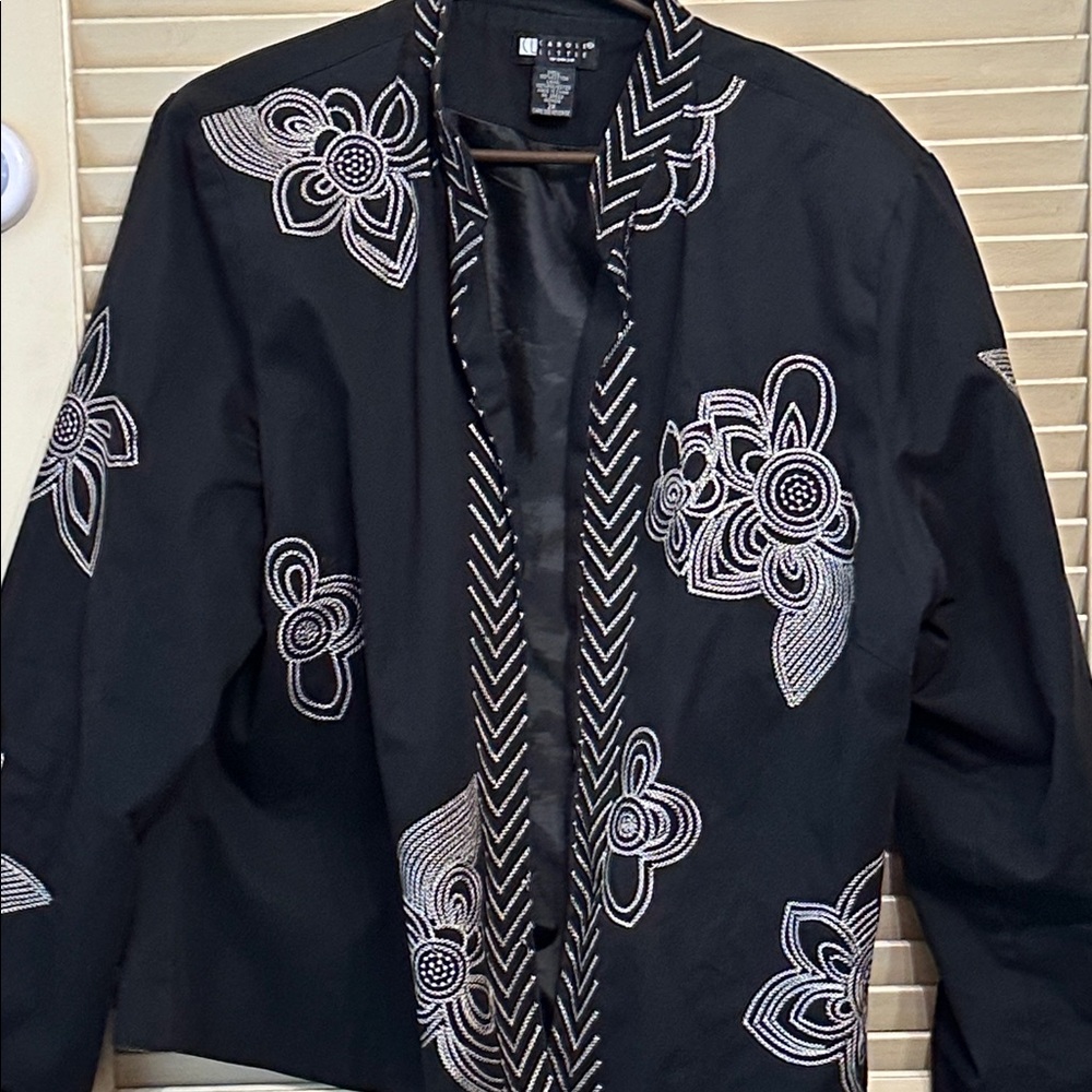 Carole Little Black Jacket with White Embroidery